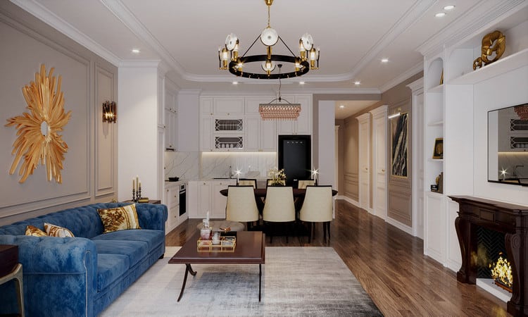 Thiet ke chung cu tan co dien phong cach hoang gia phong khach 2