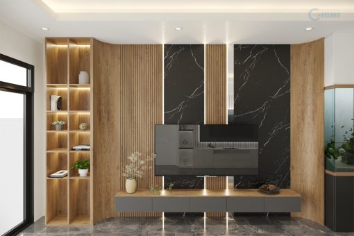 vach ngan phong khach ket hop ke tivi 09
