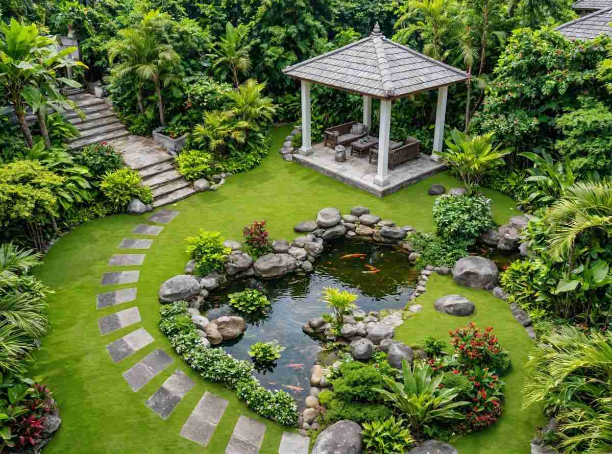 ho ca koi cung canh quan nha choi