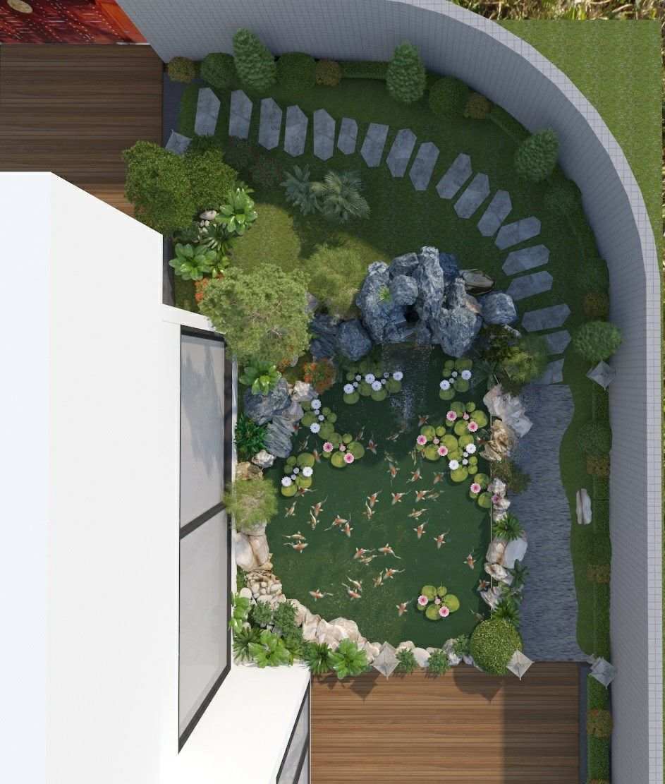 thiet ke san vuon ho ca koi